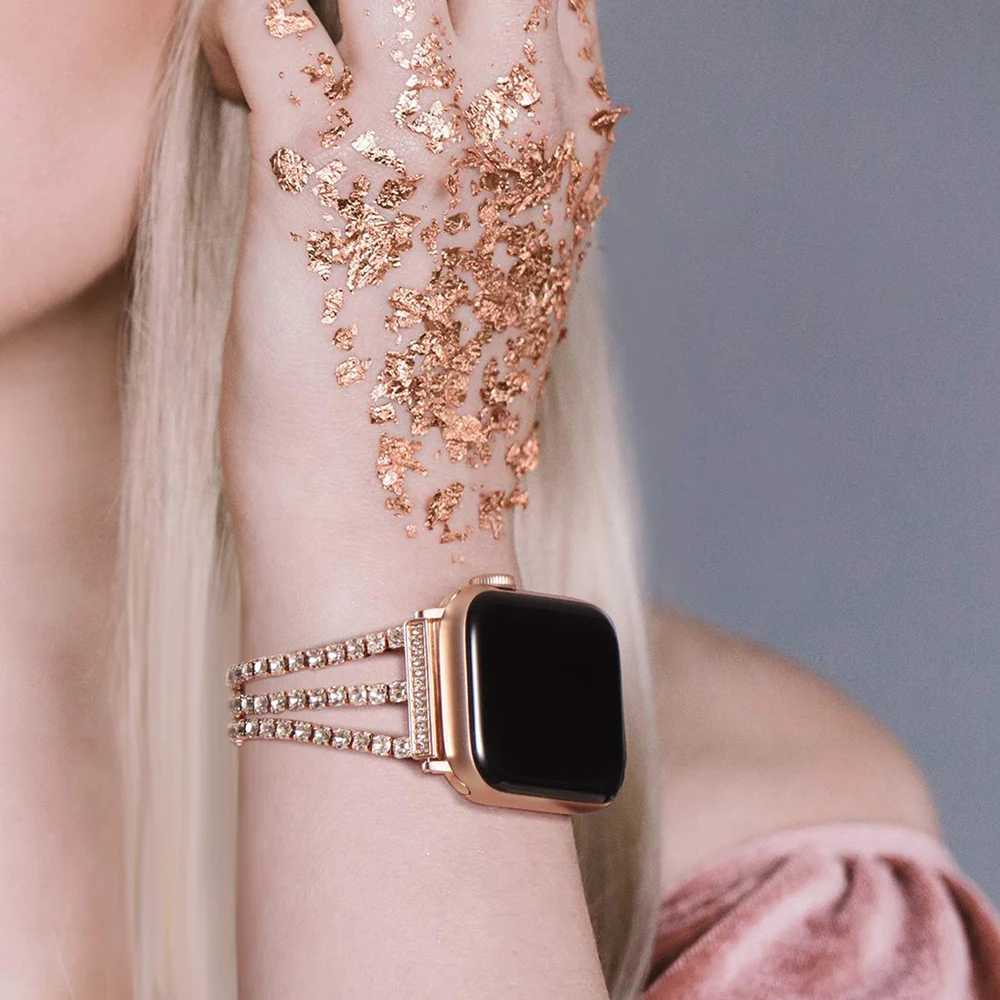 Роскошная цепочка со стразами сменный ремешок для Apple Watch 7 6 SE 5 4 44 мм 40 наручный