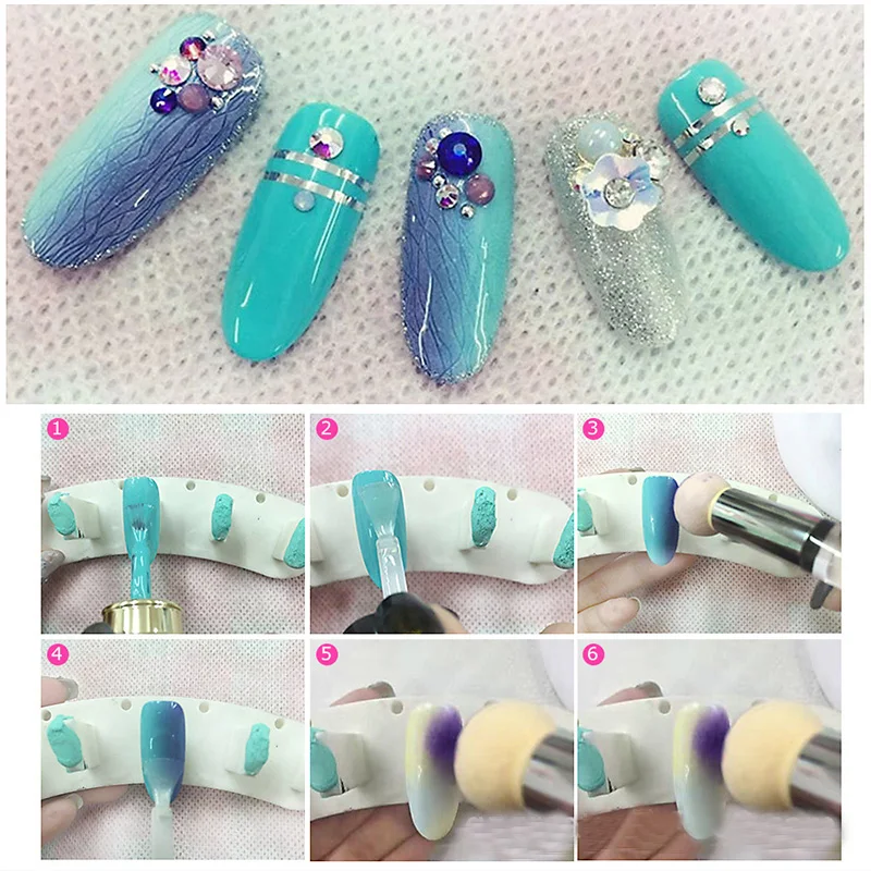 Двухсторонний дизайн ногтей градиентное затенение Раскрашивание Ручка Губка