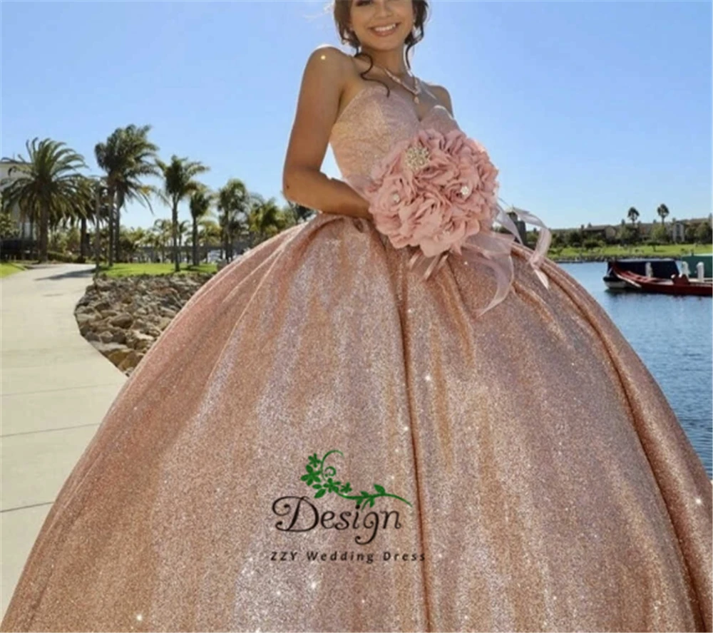 

Sparkling Blingbing Sequins Ball Gown Quinceanera Dresses Spaghetti Straps Sweetheart Neckline Court Train Vestidos De 15 Anos