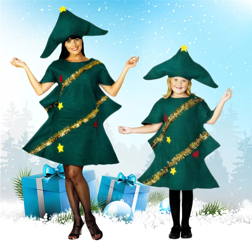 Новый год Рождество костюм с деревом для мамы и девочек платье костюмированной