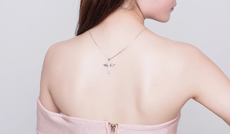 Женское Ожерелье с кулоном в виде креста Ангела из серебра 100% пробы|Ожерелья