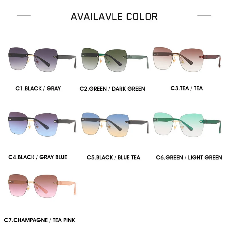 

2021 New Luxury Brand Design Frameless Ladies Sunglasses 50809 Fashion Trend Box Men's Glasses Wholesale Oculos De Sol UV400