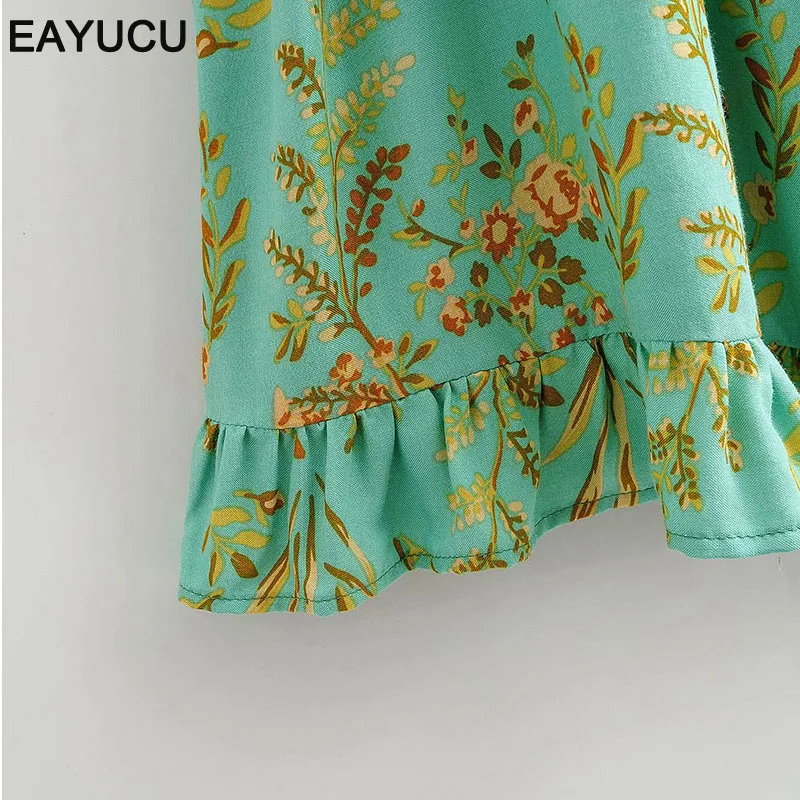 

EAYUCU Vintage floral print ruffles summer dress women sexy backless square collar female high waist A line vestidos ED158
