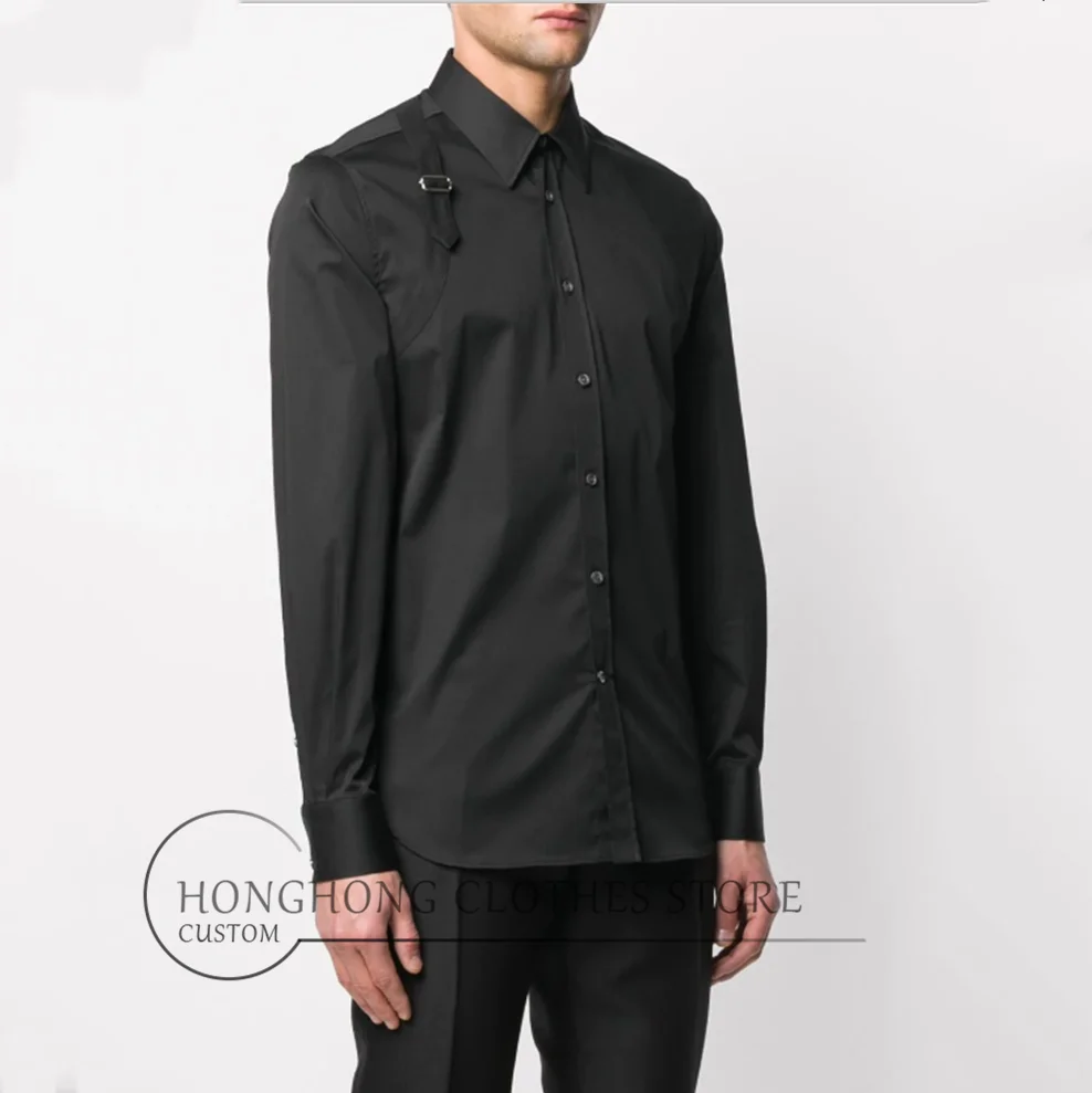 Мужские рубашки на заказ! Мужская свободная рубашка с длинным рукавом темно