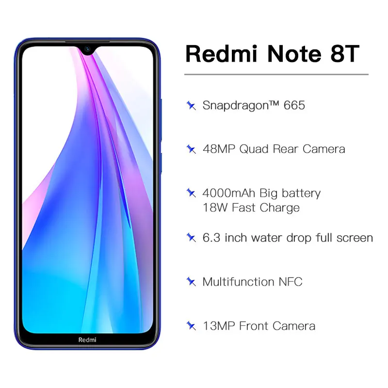 Имеются на складе! Смартфон Xiaomi Redmi Note 8T с глобальной версией 32 ГБ 3 NFC 48мп