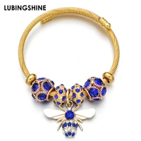 exquisite zircon bee pendant stainless steel bracelets bangle crystal ball gold color open adjustable bracelet jewelry for women