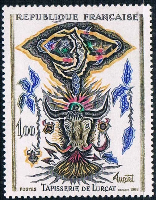 FR3017 Французский штамп 1966 художественная серия Lusa Гобеленовая роспись быка и Луны