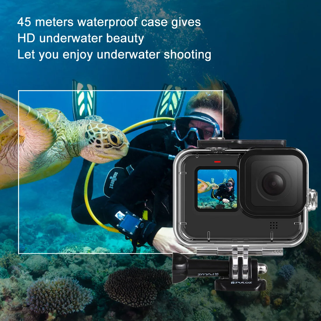 

PULUZ for GoPro HERO9 Black 45M Underwater Waterproof Case Transparent Color Diving Housing Cover for GoPro Camera Accessories