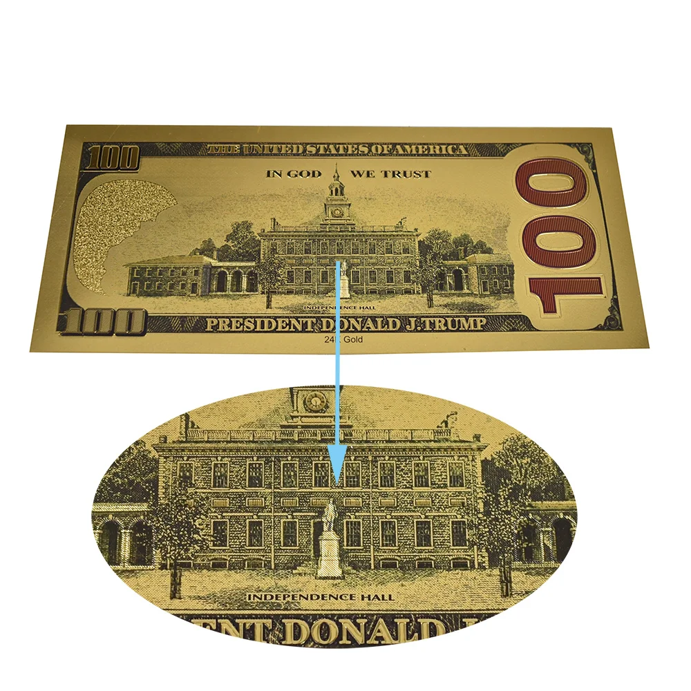 Банкнота 100 долларов США золотой президент Дональд Трамп Америка набор