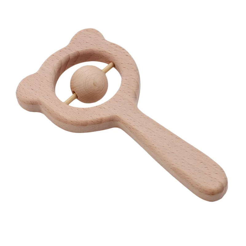 

Baby Toys Beech Wood Bear Hand Teething Wooden Ring Can Chew Beads Baby Rattles Play Gym Montessori Stroller Toys