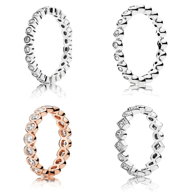 

925 Sterling Silver Ring Charms 4 Style Diy Ring Surround Crystal For Women Jewelry