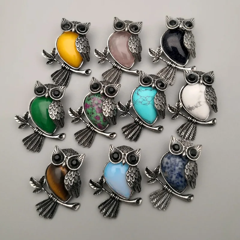 Модные подвески и ожерелья из натурального камня с изображением совы для
