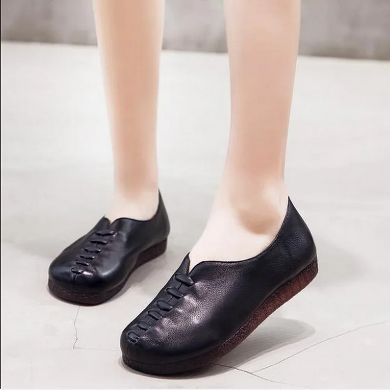 Shoes Woman Genuine Leather Ladies Flat Shoes Round Toe Slip On Ballerina Shoes Autumn New Handmade Shoes Women Flats