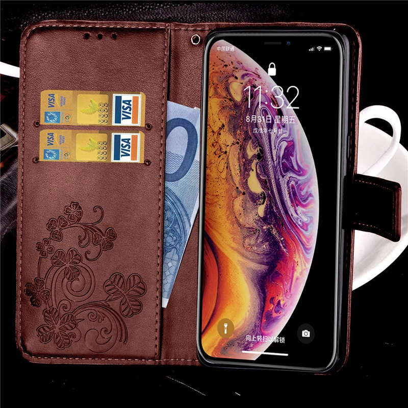 Чехол с четырьмя линиями клевера для iPhone 6 7 8 11 Pro X XS MAX XR Plus кожаный чехол кошелек