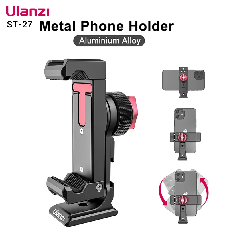 Ulanzi ST-27 Metal Phone Holder Clamp With Cold Shoe Arca 360°Rotatable Smartphone tripod Mount Clip for TikTok Vlog Photography