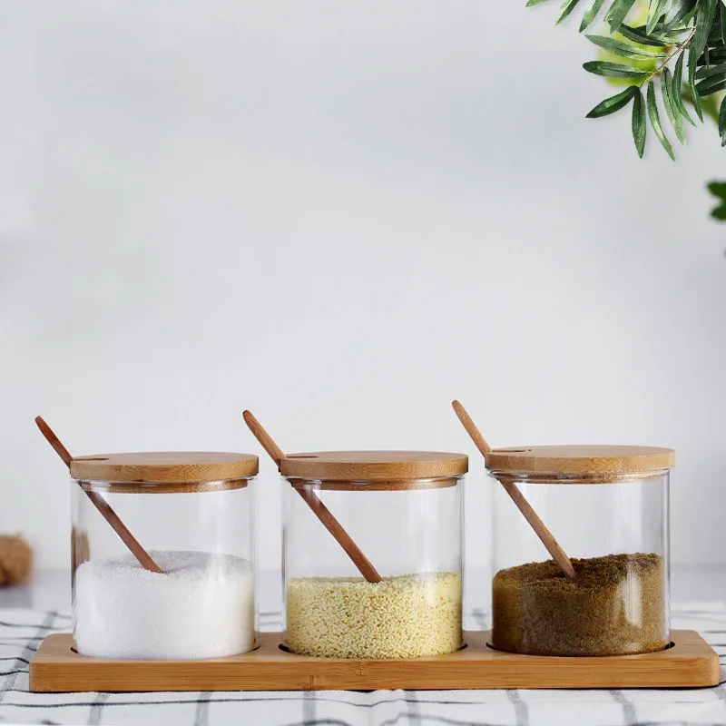 3 в 1 стеклянный инструмент для специй травах контейнер соли сахара чая сухих