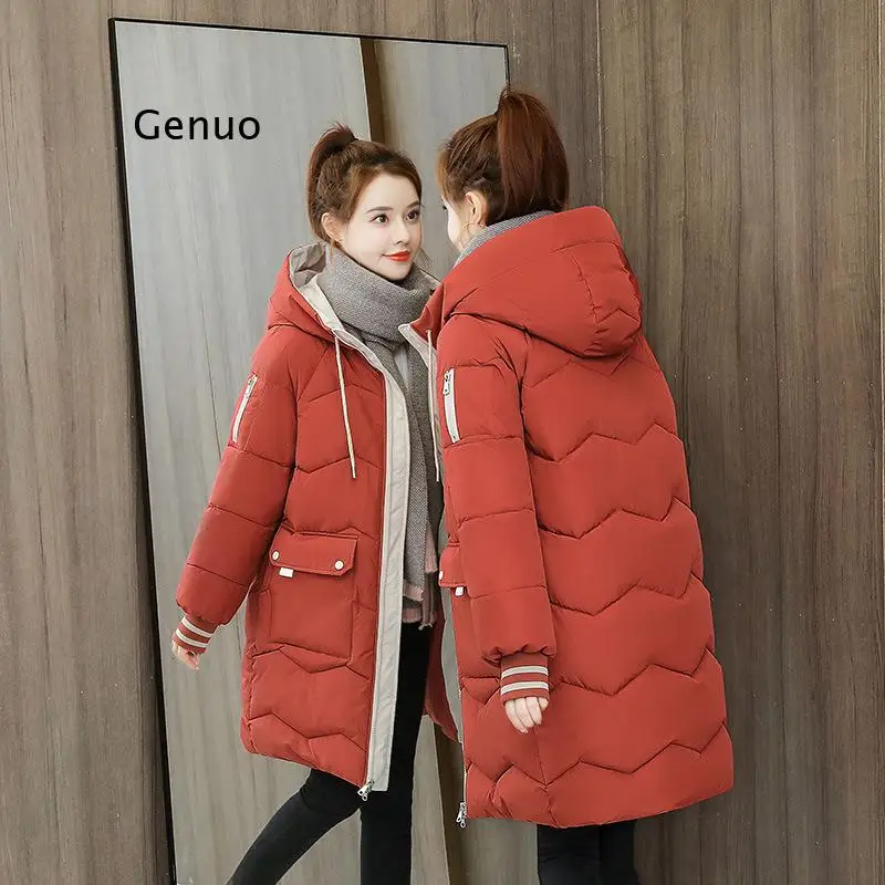 Down Parka Women Winter Hooded Warm Coat  Long Hooded Clothes Loose Jacket Color Quilted Jacket Bread 2021