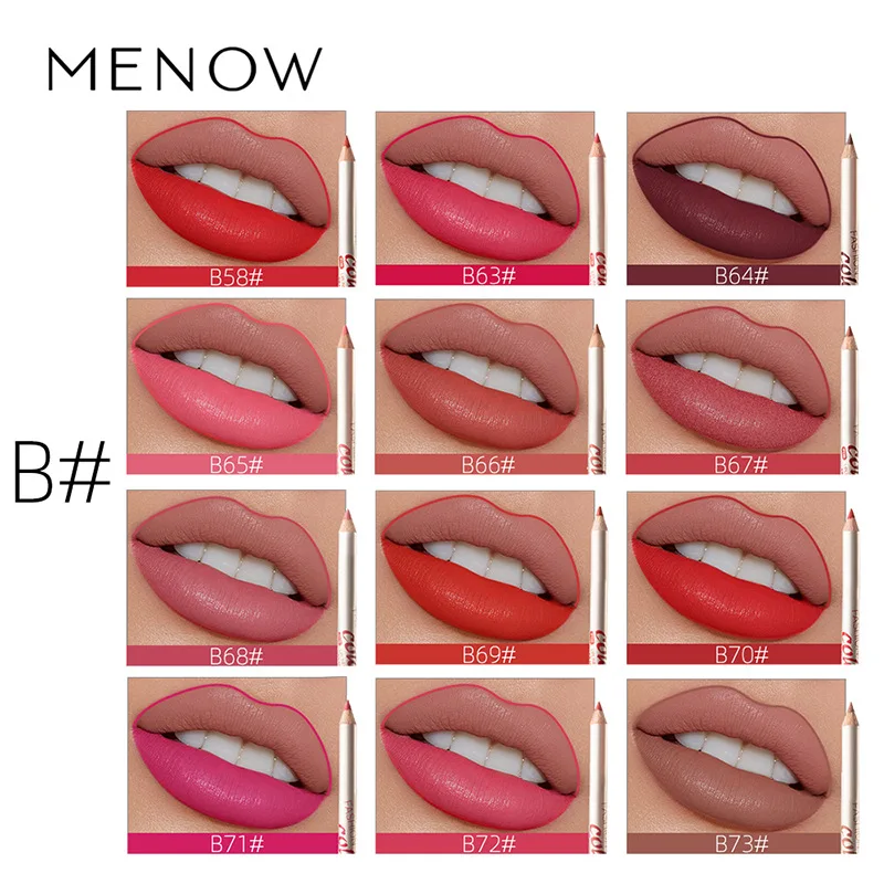 

Menow12 Color Lip Liner Matte Wooden Rod Coloring LONG LASTING COLOR PREVENT LIP MAKEUP BLOOMING