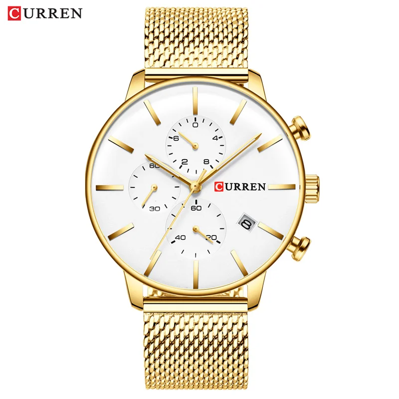 gold Мужские наручные часы CURREN Модные кварцевые наручные часы для мужчин Классические хронограф повседневные спортивные часы водонепроницаемые Relogio Homem - Цвет: gold