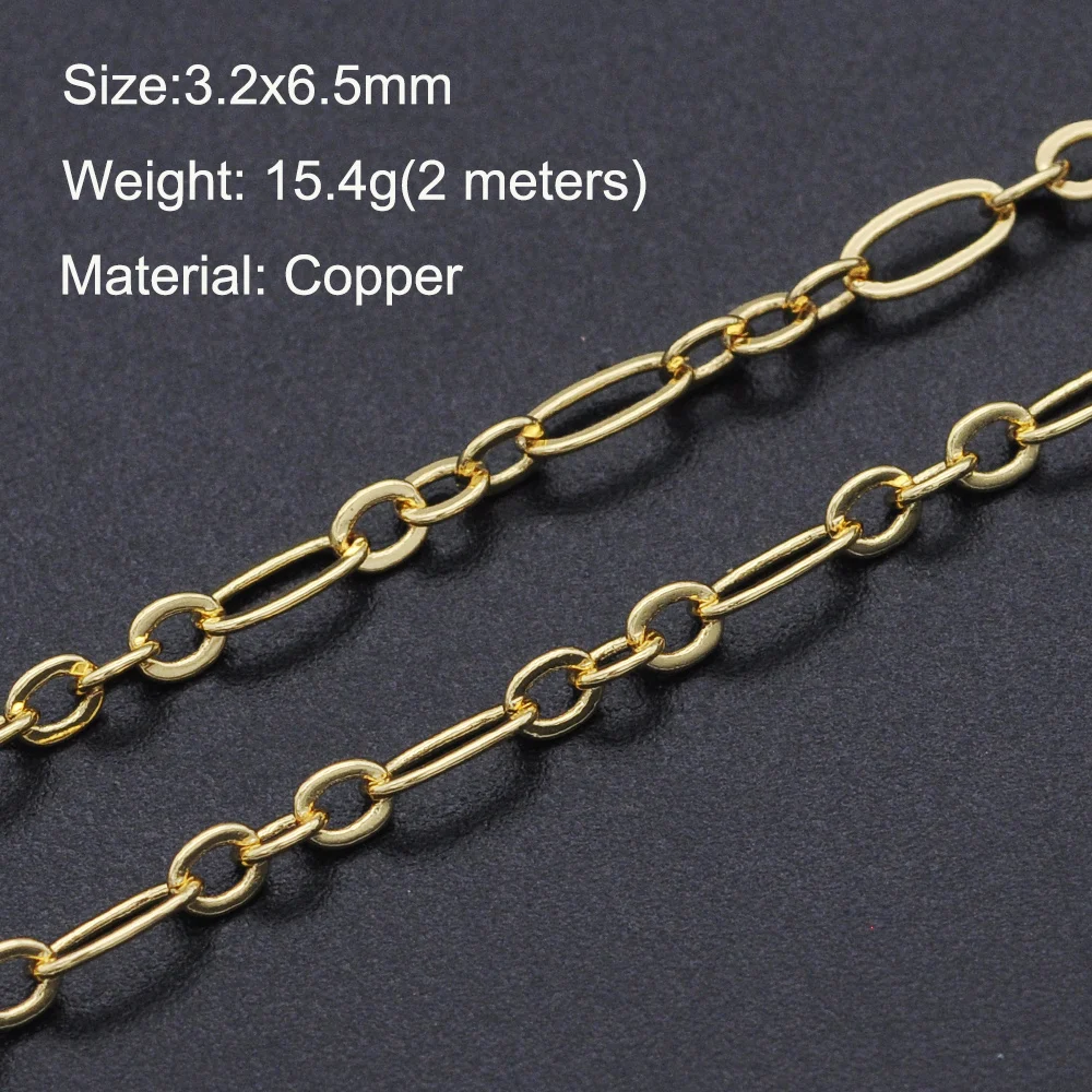 

2 Meters/lot 3x7mm Gold Plated DIY Jewelry Link Chain Wholesale Top Quality Necklace Making Chains Bulk Chain