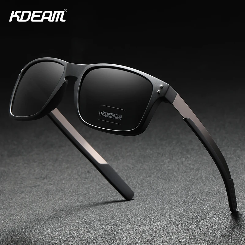 

KDEAM Rectangular Polarized Sunglasses Men Outdoor Driving Sun Glasses Man TR90 Flexible Frame Mix Stainless Steel Temple
