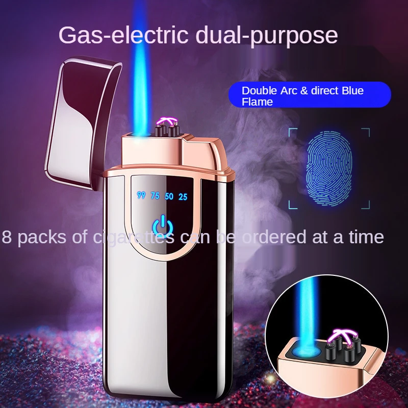 

Gas-electric Dual-purpose Lighter Inflatable Windproof Touch Induction Charging Straight Into The Blue Flame Double Arc Lighter