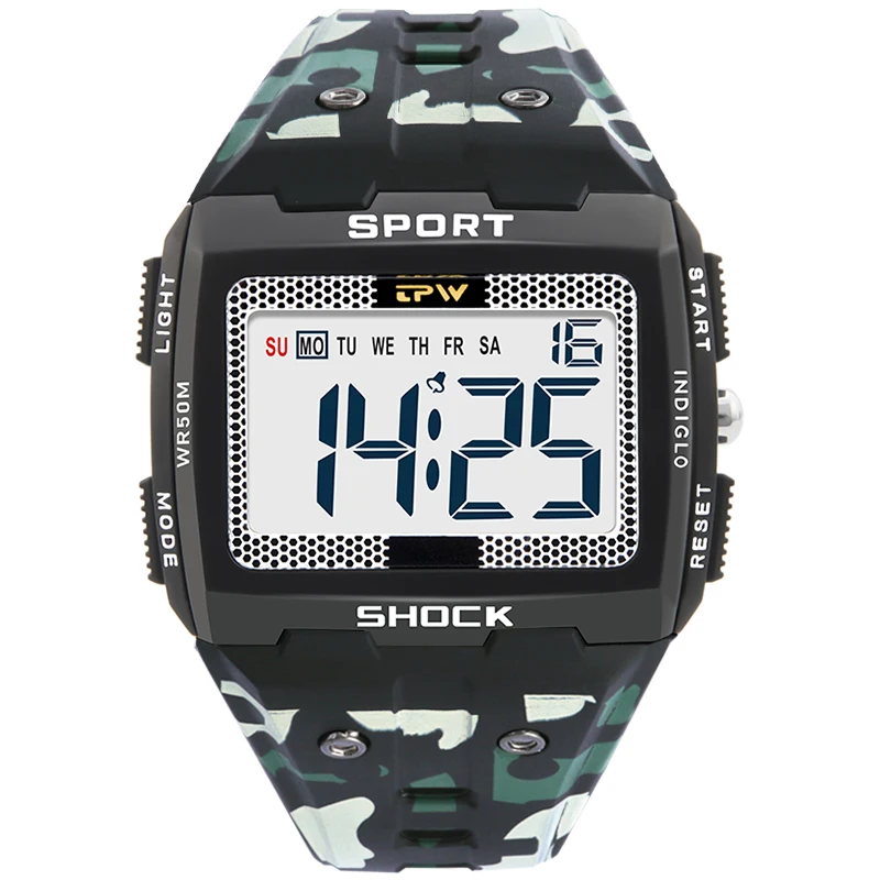 

часы мужские,Big Numbers Men Sport Watch Digital Multifunction Alarm Chrono Waterproof Back Light Square Screen Watch relogio