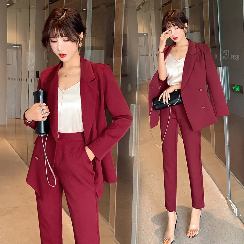 Женские костюмы однотонные брюки костюм большой размер для офиса с длинным