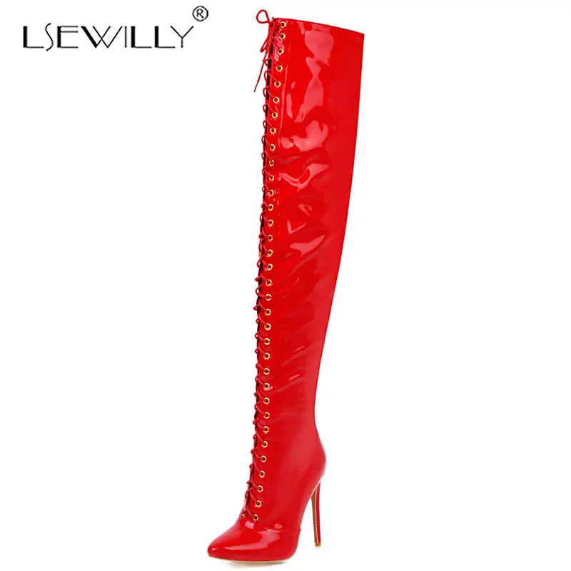 

Lsewilly Size 30-48 fashion over the knee boots women pointed toe prom boots cross tied autumn winter sexy ladies boots K197