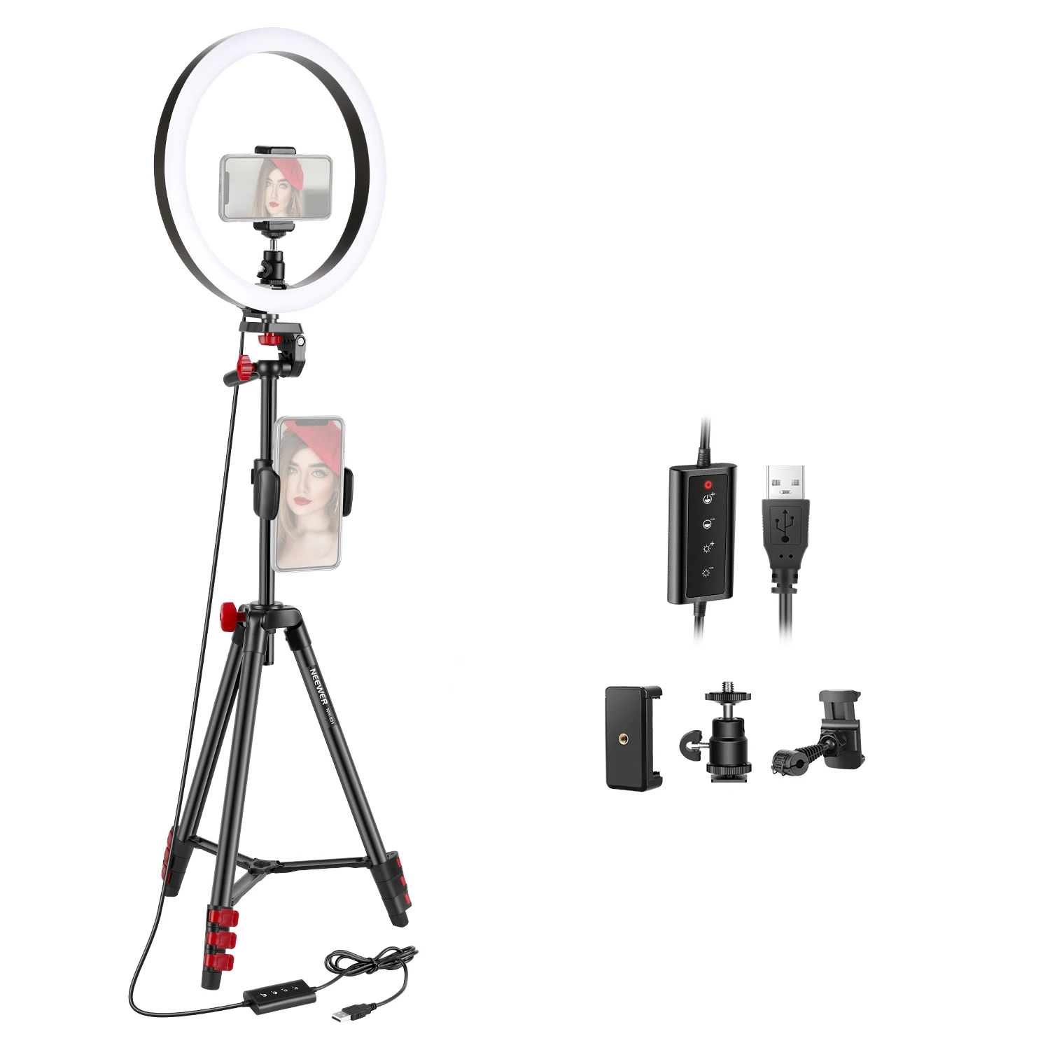 

Neewer Selfie LED Ringlight Kit: 10-inch Ring Light with 54" Stable Tripod and Smartphone Holder for YouTube Video/Vlog/Makeup