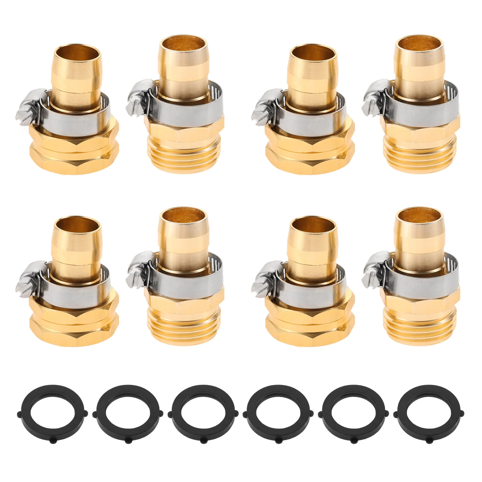4 Sets Garden Hose Repair Connector with Clamps Aluminum Water Hose End Replacement Fit for 3/4" and 5/8" Garden Hose Fittings