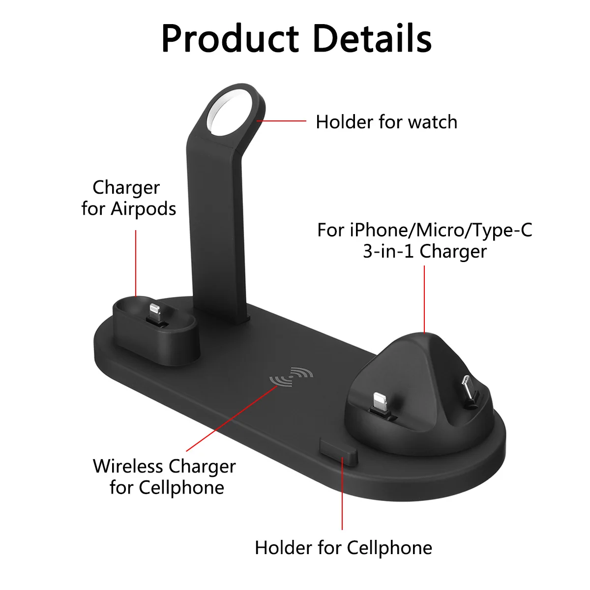 Беспроводная зарядная подставка 3 в 1 Qi для iPhone X XS Max XR Airpod Apple Watch док-станция 4 |