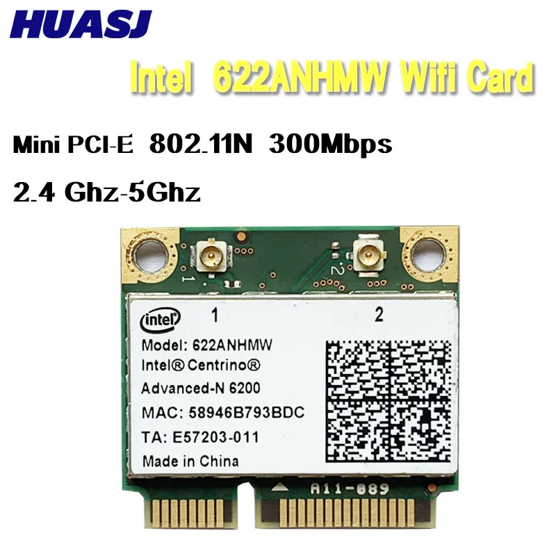 Huasj Advanced-N Intel 6200 622ANHMW Двухдиапазонная (2,4 ГГц и 5 ГГц) 2x2 MINI PCI-E 300 Мбит/с Карта