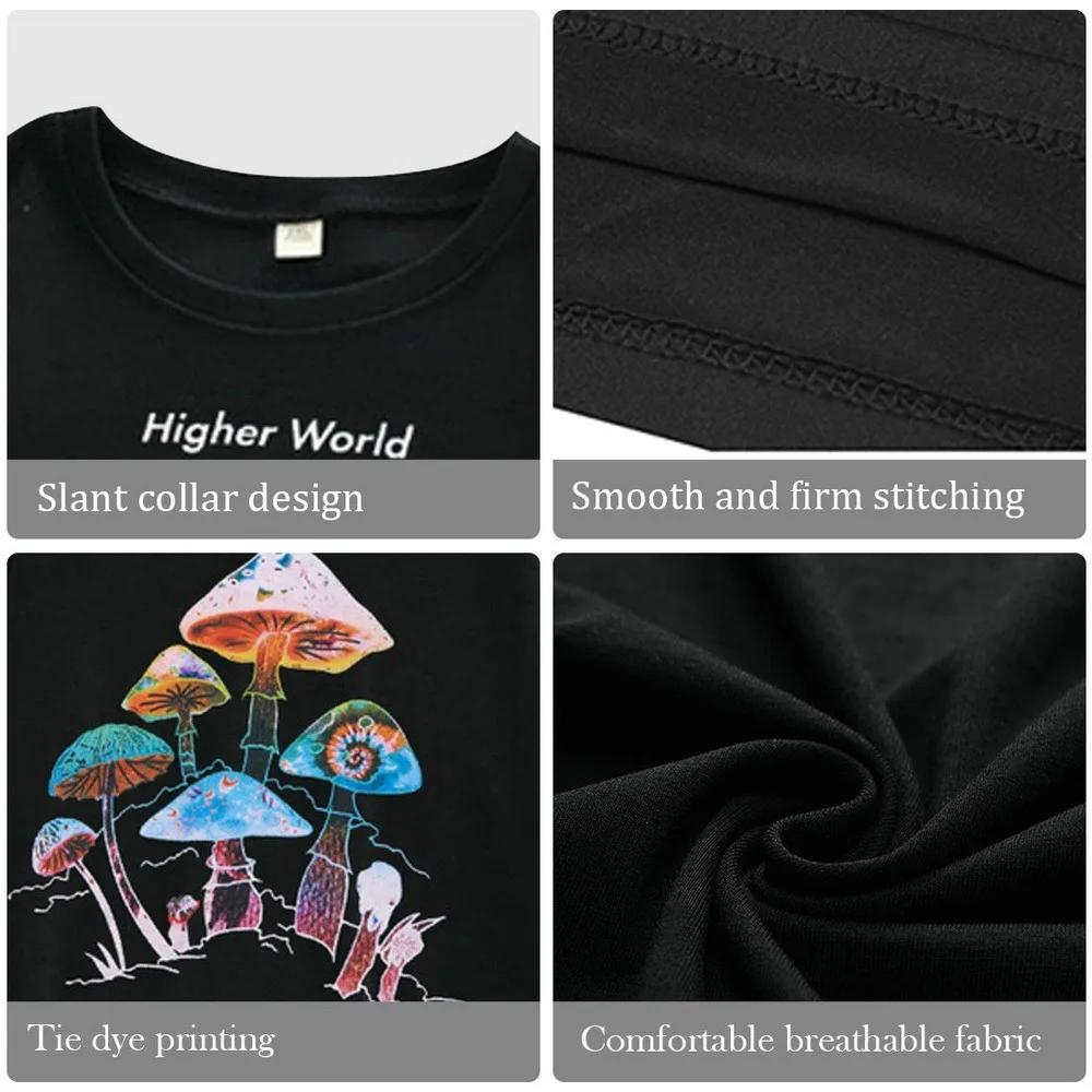 

Harajuku Colorful Mushroom Print T-shirt Street casual Streetwear 2020 Harajuku Casual Pullover T-shirt Female Mens Fashion Tops