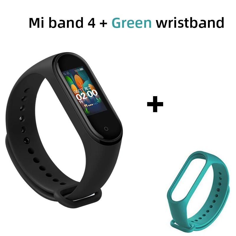 Add Green Глобальная версия, Xiaomi Mi, 4 Смарт-часы, пульсометр, фитнес-трекер, браслет, цветной дисплей, смарт-браслет, 135 мАч - Цвет: Add Green