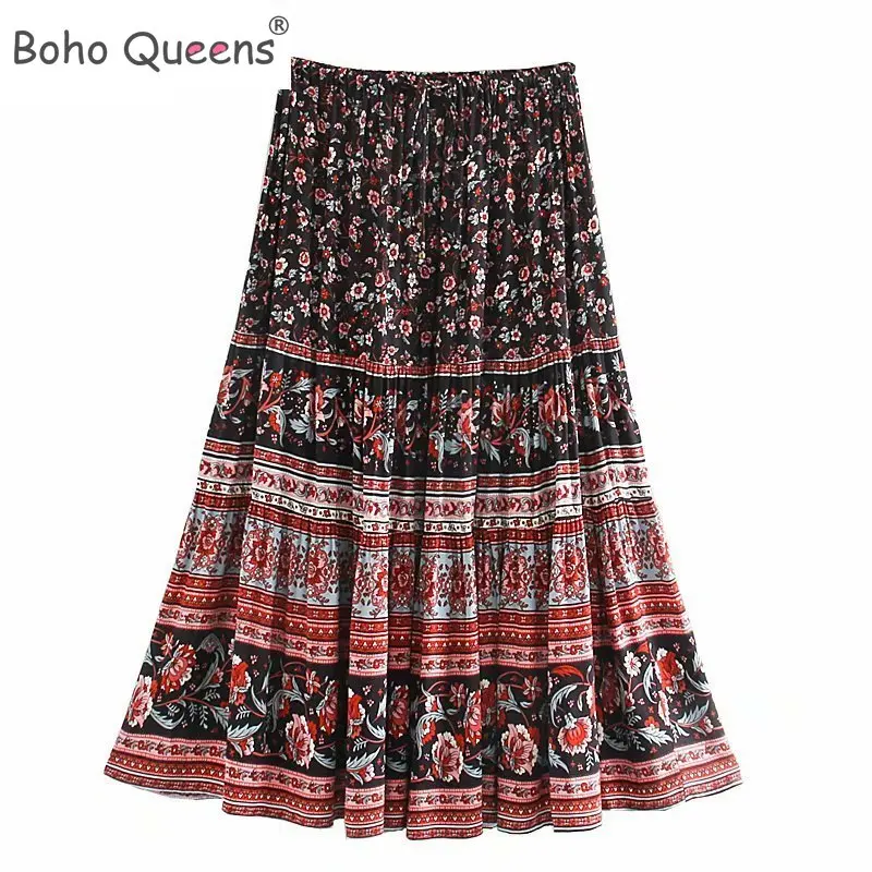Женская пляжная юбка в стиле бохо с высокой эластичной талией и цветочным