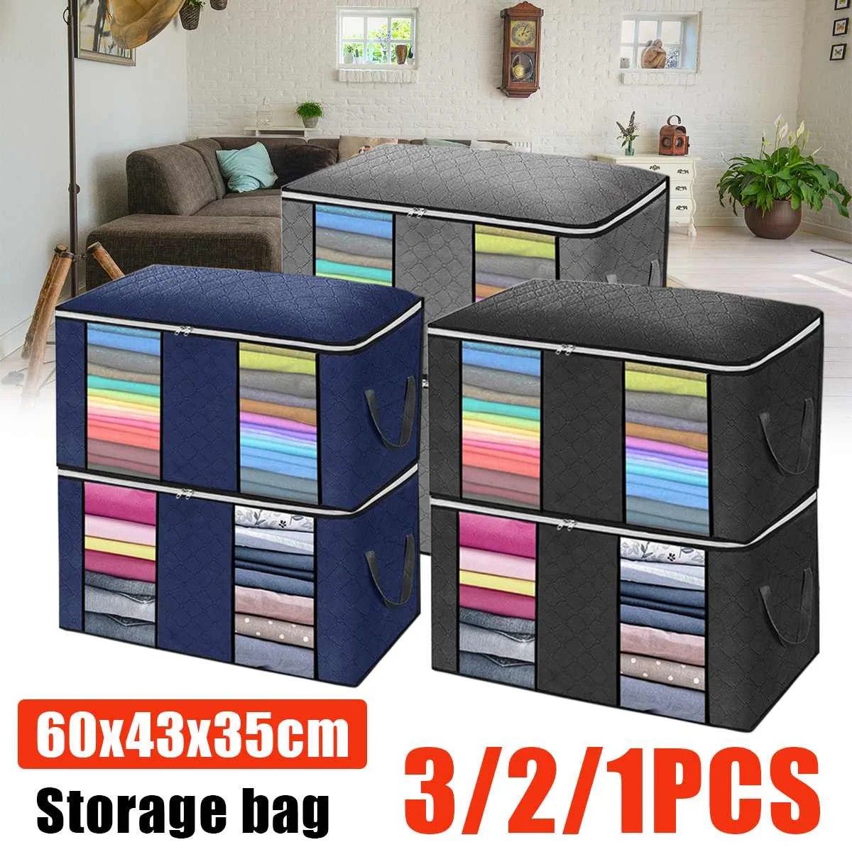 

Folding Clothes Storage Bag Non-Woven Finishing Box Quilt Dust-Proof Cabinet With Compartment Organizer Home Storage Supplies