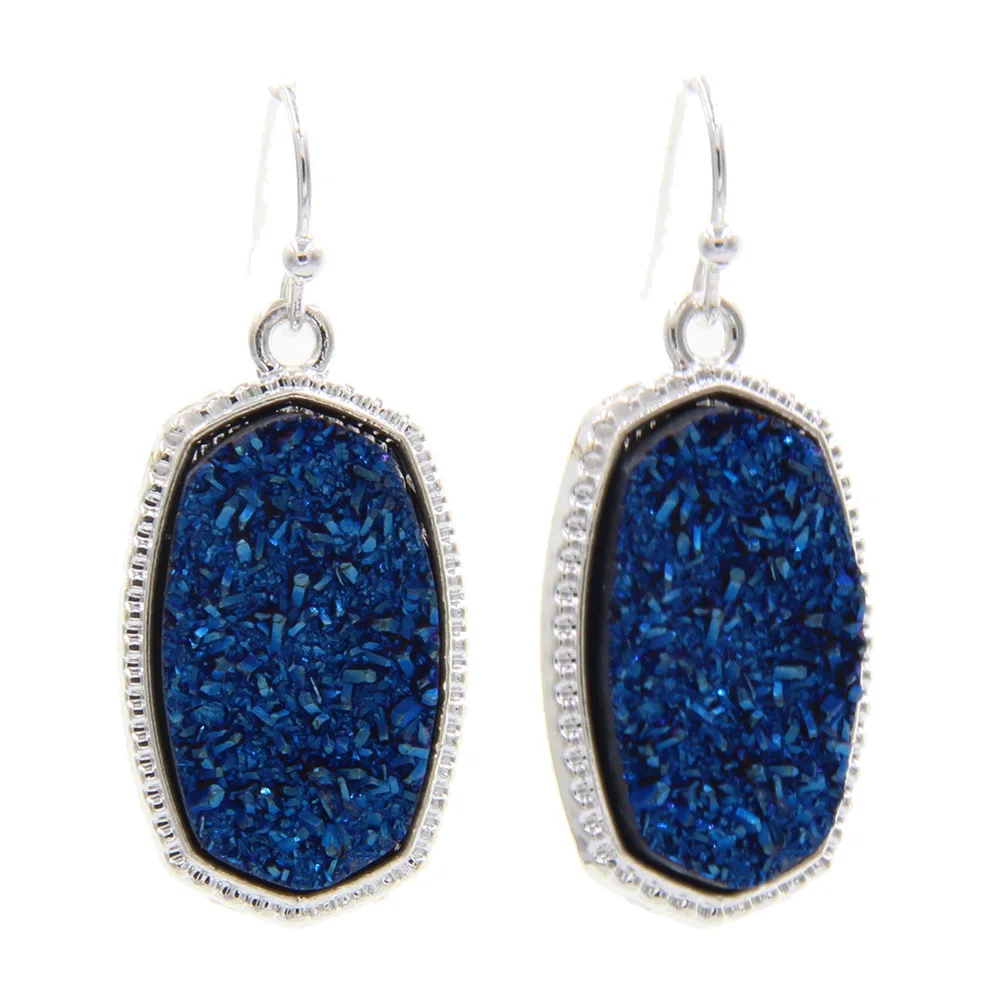 Серьги подвески из смолы с овальным шестигранником Druzy брендовые ювелирные