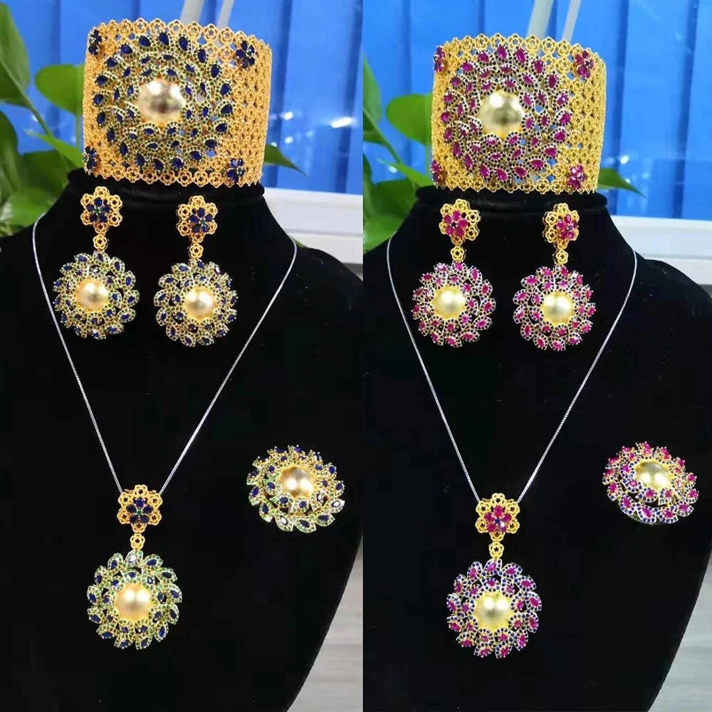 

SORAMOORE Brand Luxury 4PCS Bracelet Ring Earring Set For Women Wedding Bridal Zircon African/Indian/Dubai Bridal Jewelry Set