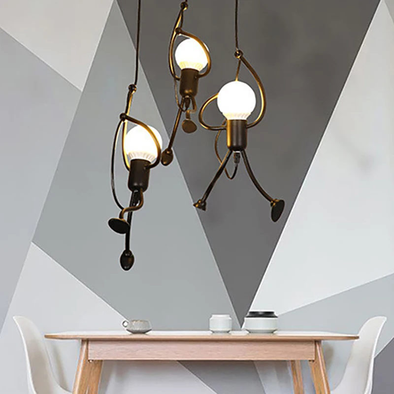 

little man climbing pendant light modern hanging lamp creative iron people lights metal for kid children room
