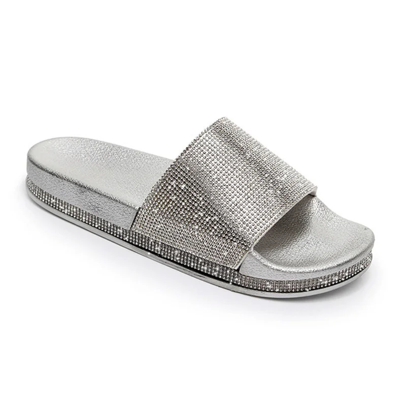 Summer 2022 New Flats Slippers for Women Fashion Crystal Platform Women Slippers Solid Casual Comfortable Slides for Women