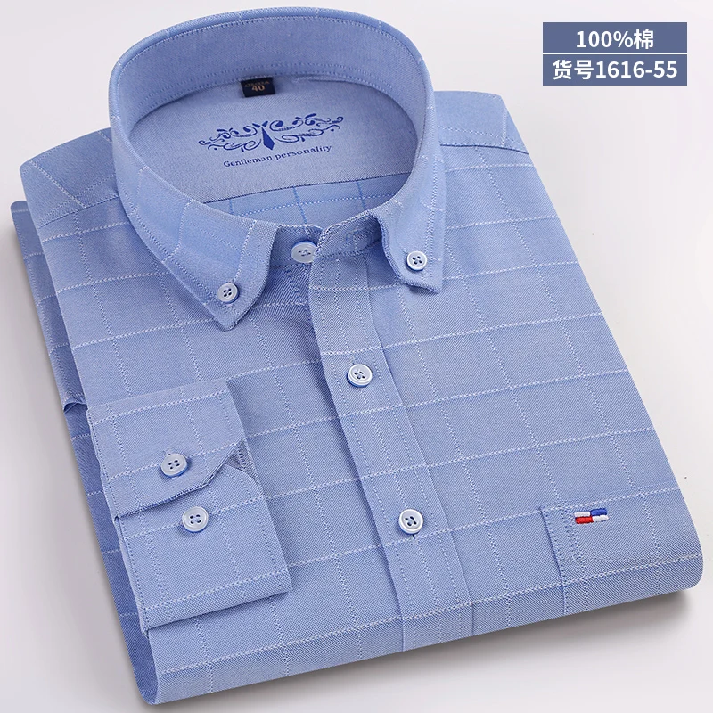 Men Shirt 55 Высококачественная Новая мужская рубашка с длинным рукавом из хлопка, Повседневная белая синяя приталенная рубашка Camisa, деловая классическая мужская одежда - Цвет: Men Shirt 55