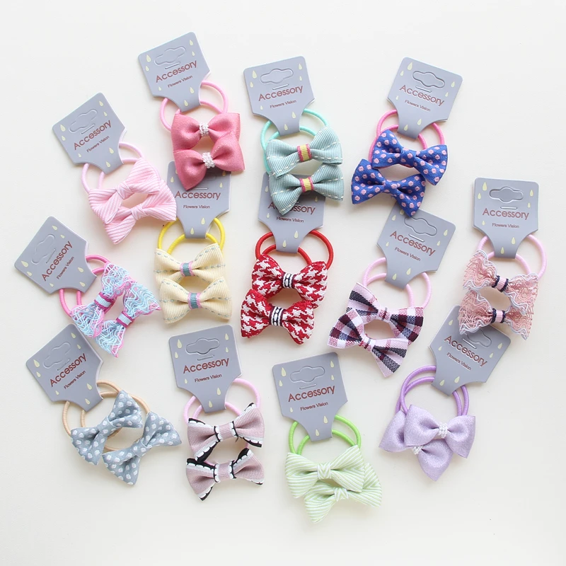 

2 PCS New All-match Brown lattice Bowknot Princess Kids Elastic Hair Bands Baby Headdress Children Ropes Girls Hair Accessories