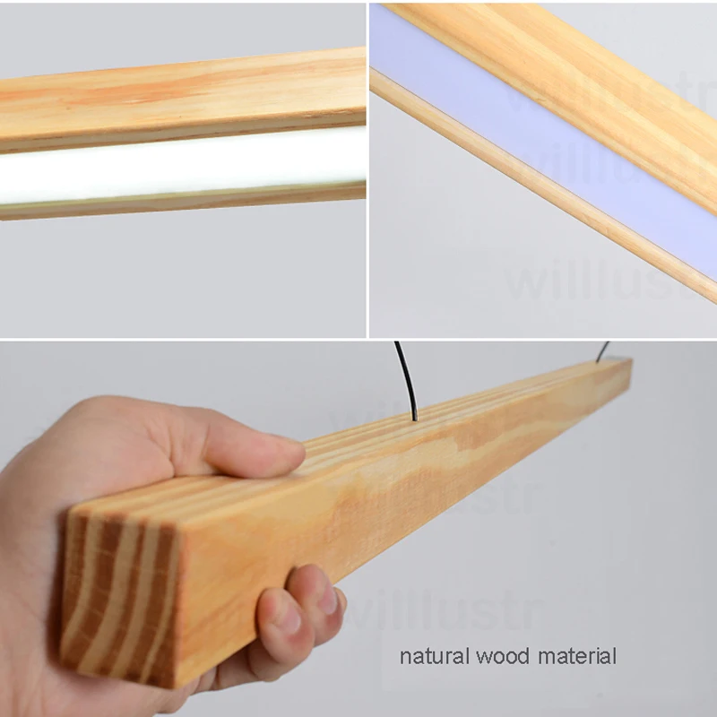 

Willlustr LED Wood Talo Pendant Lamp Walnut Long Bar Tube Suspension Light Office Meeting Dinning Room Hotel Villa Counter Light