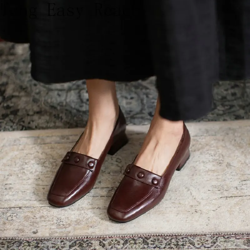 

2021 Spring New Plain Ladies Shoes Wedding Office Dress Pumps Loafers Slip-On Chunky High Med Sexy Heels Women Black Shoes 40