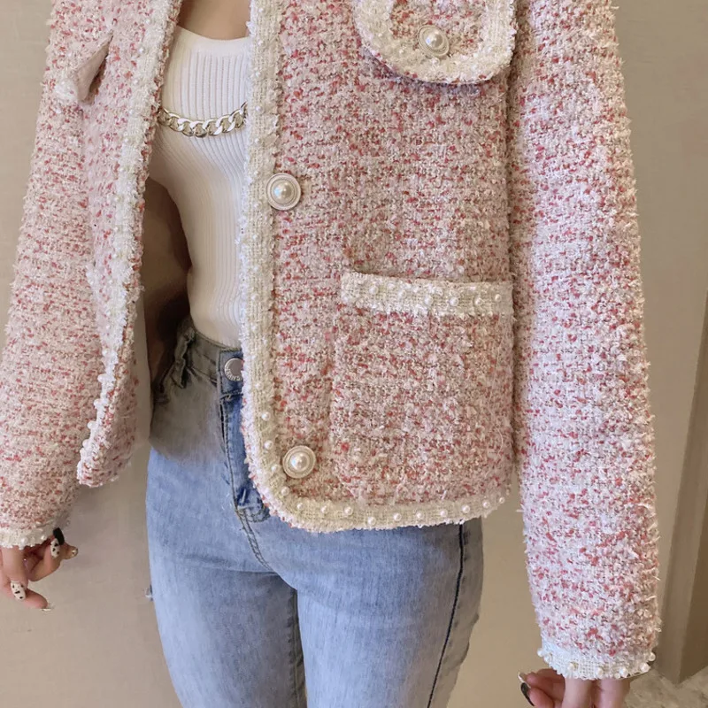 

High Quality Copped Tweed Jacket Women Spring Autumn New French Retro Short Coat Female Slim Woolen Outwear Mujer Chaqueta