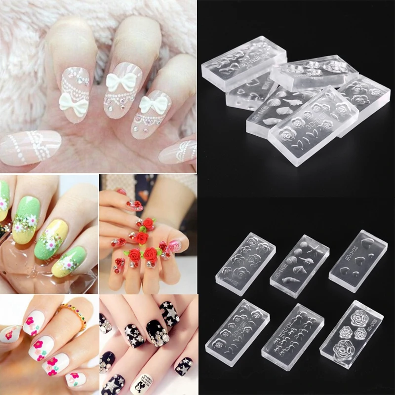 6Pcs 3D Mold For Nail Art Decorations Diy Design Silicone Templates Pattern Manicure Beauty Nails | Красота и здоровье