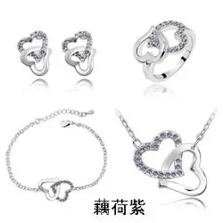 QiLeSen модные 925 пробы серебряные 4 шт сердце к сердцу Лотос фиолетовый Ювелирные