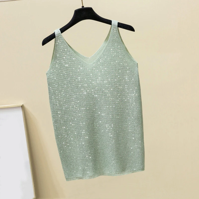 Женская майка с блестящими блестками Облегающая v-образным вырезом 2020 | одежда