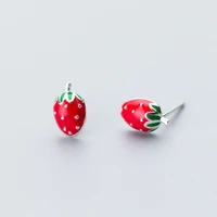 100 925 sterling silver earring fashion cute tiny sweet little strawberry stud earrings gift for girls kids lady
